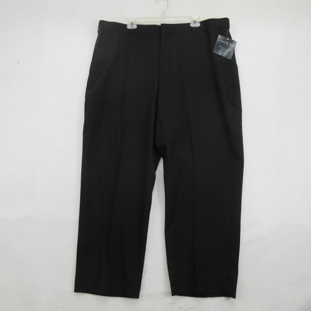 David Taylor Men's Dress Pants 44x29 Flexslax II Black Flat Front Comfort New